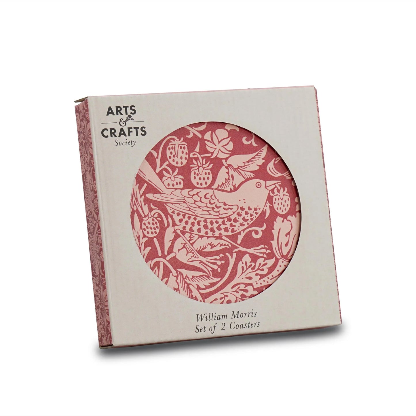 Coasters Set of 2 Ceramic Boxed - ACS William Morris Raspberry