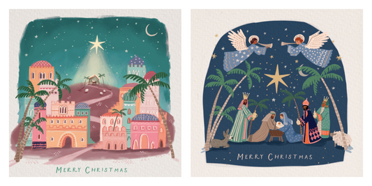 Wondrous Night / Angels At The Manger Charity Christmas Cards 10 Pack Twin Pack
