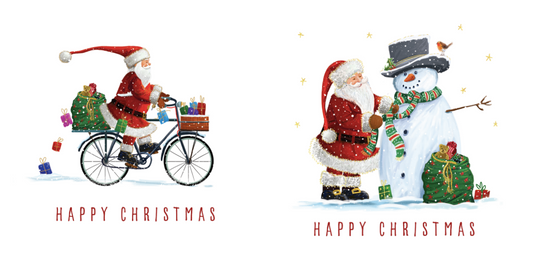 Santa's Bike / Snowman Friend Charity Christmas Cards 10 Pack Twin Pack