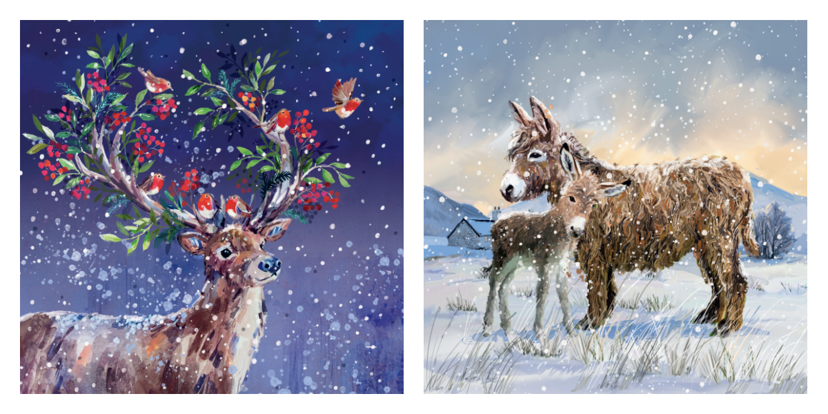 Mare And Foal / Festive Deer Charity Christmas Cards 10 Pack Twin Pack