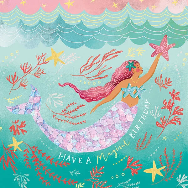 Magical Birthday Mermaid Shimmer Greeting Card