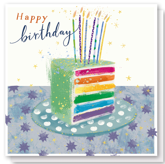 Happy Birthday Rainbow Cake & Candles Greeting Card