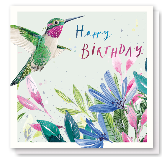In The Tropics Humming Bird Shimmered Birthday Greeting Card