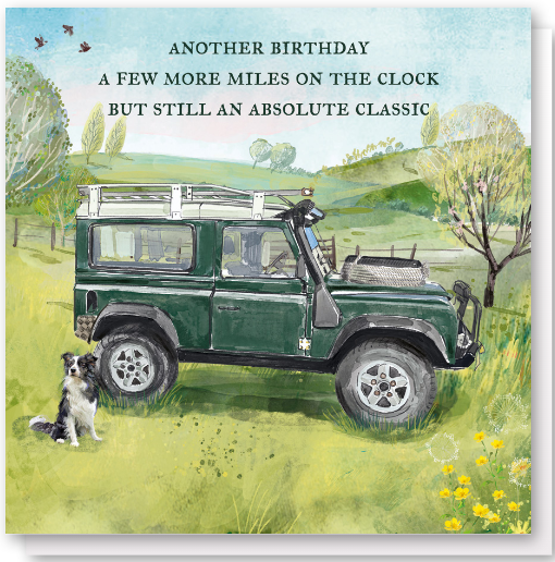 Better With Age Classic Land Rover & Sheep Dog Birthday Greeting Card