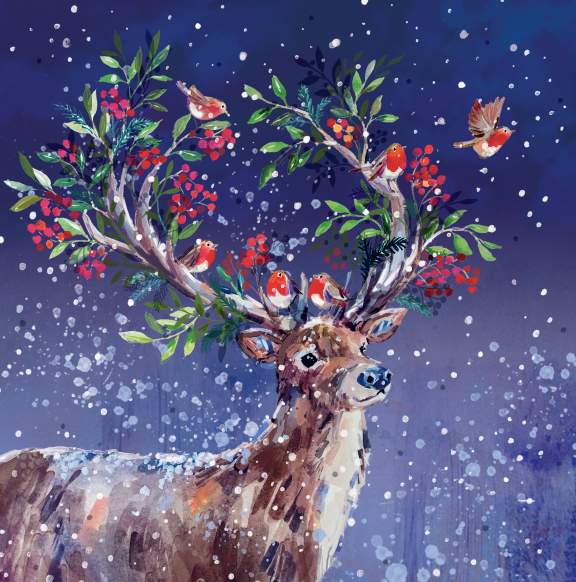 Mare And Foal / Festive Deer Charity Christmas Cards 10 Pack Twin Pack