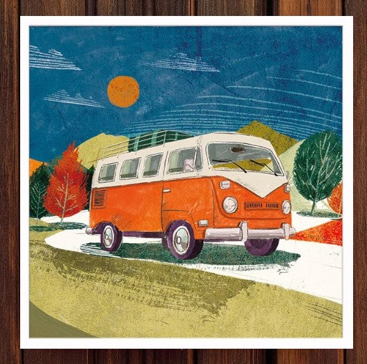 Orange Camper Van VW Classic Greeting Card