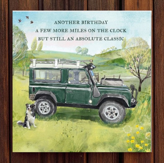 Better With Age Classic Land Rover & Sheep Dog Birthday Greeting Card