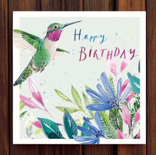 In The Tropics Humming Bird Shimmered Birthday Greeting Card