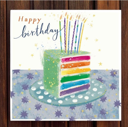 Happy Birthday Rainbow Cake & Candles Greeting Card