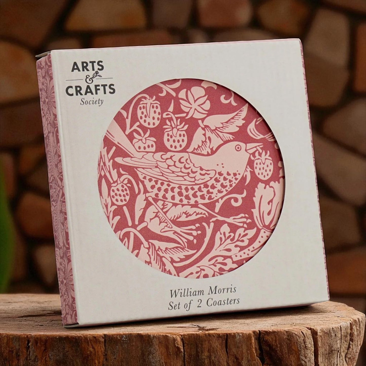 Coasters Set of 2 Ceramic Boxed - ACS William Morris Raspberry