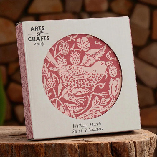 Coasters Set of 2 Ceramic Boxed - ACS William Morris Raspberry
